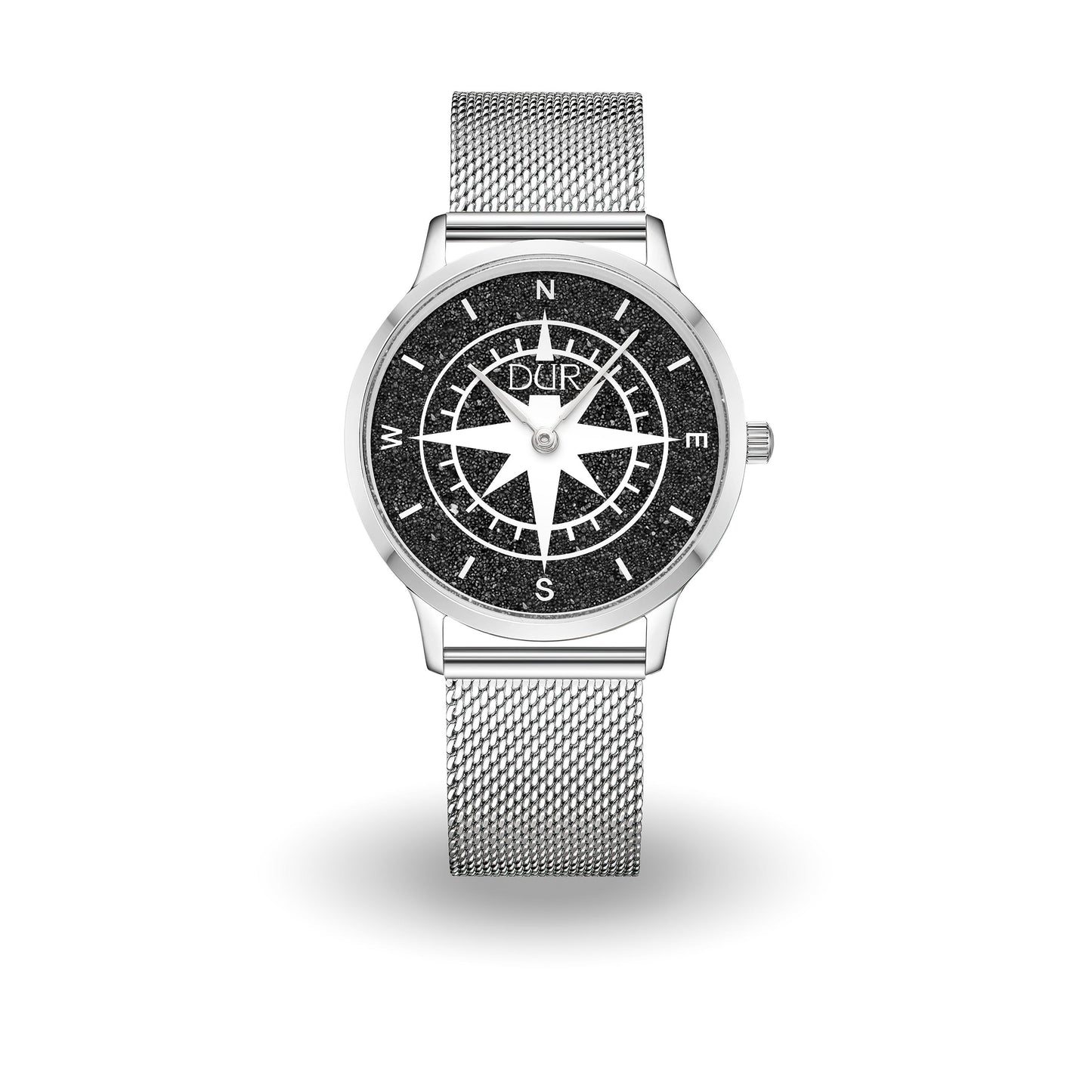 DUR Uhr 36er "Kompass" Lavasand, Mesh Band Edelstahl