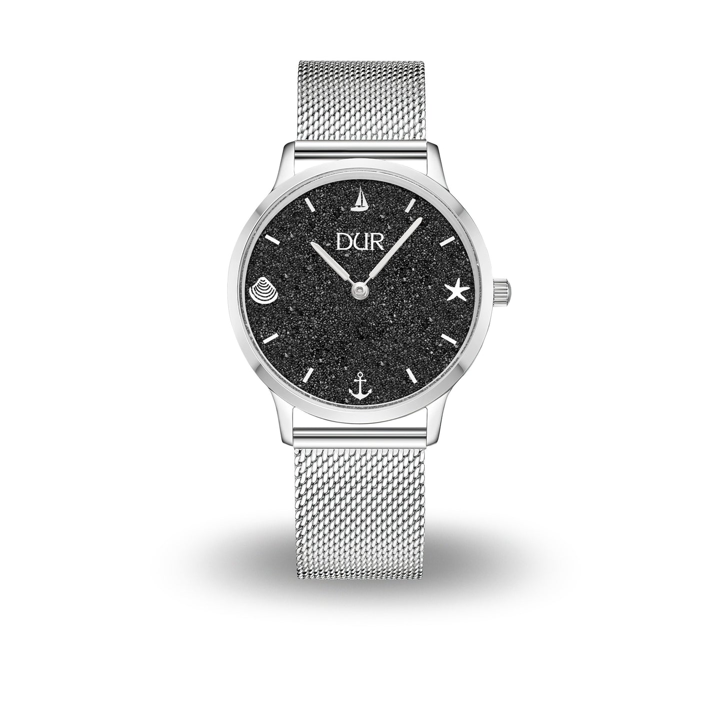 DUR Uhr 36er "Maritim" Lavasand, Mesh Band Edelstahl