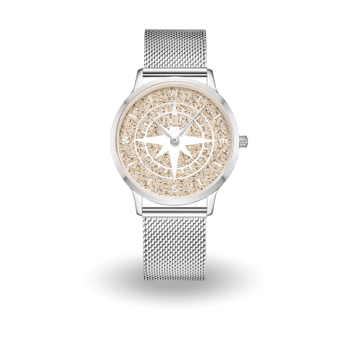 DUR Uhr 36er "Kompass" Strandsand,matt, Mesh Band Edelstahl