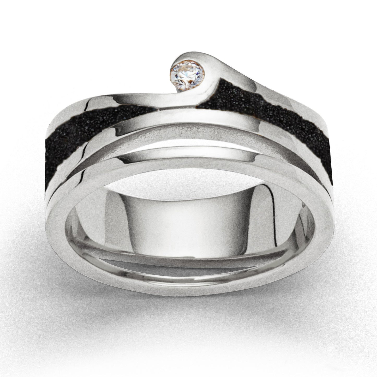 Ring "Maui" Lavasand/Zirkonia rhodiniert