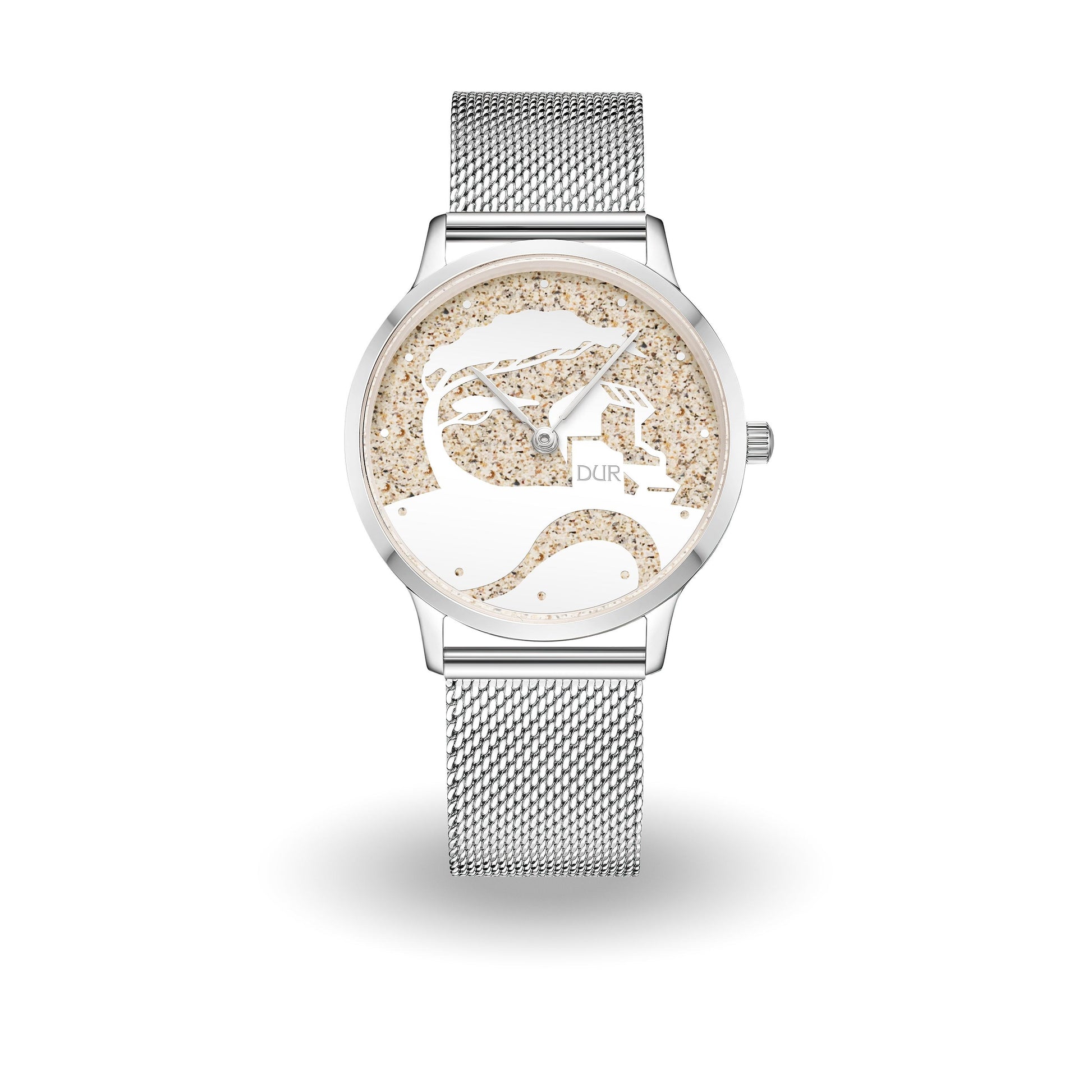 DUR Uhr 36er "Küste" Strandsand, Mesh Band Edelstahl