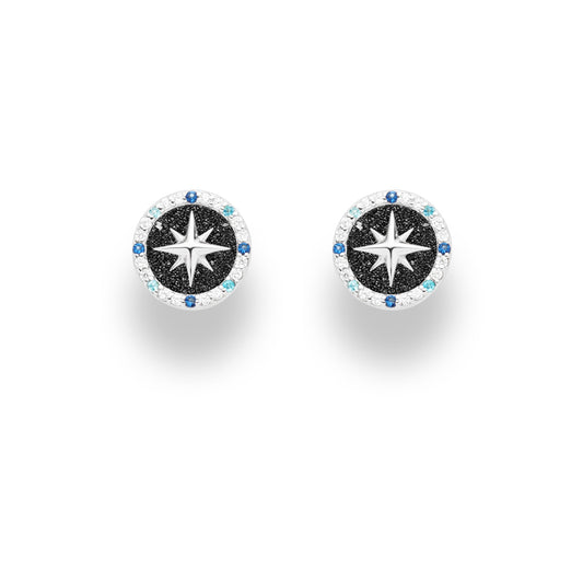 Ohrring "Kompassrose 2.0" 10 mm Zirkonia und Lavasand