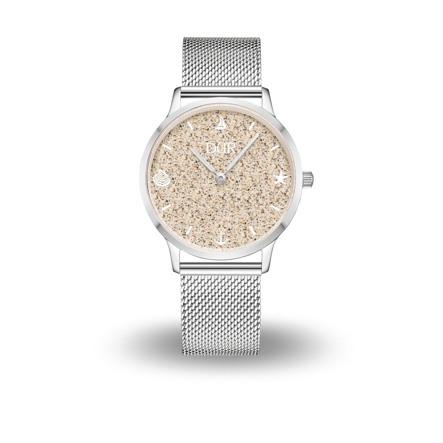 DUR Uhr 36er "Maritim" Strandsand, Mesh Band Edelstahl